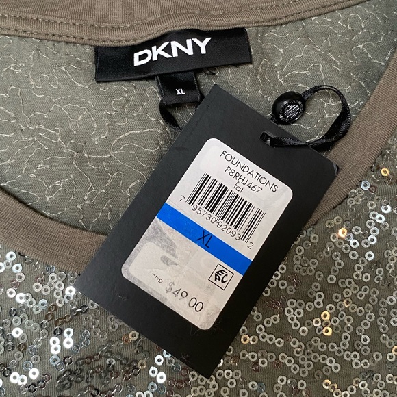 DKNY Olive Green Sequin Tee - NWT, Size XL - Picture 2 of 4